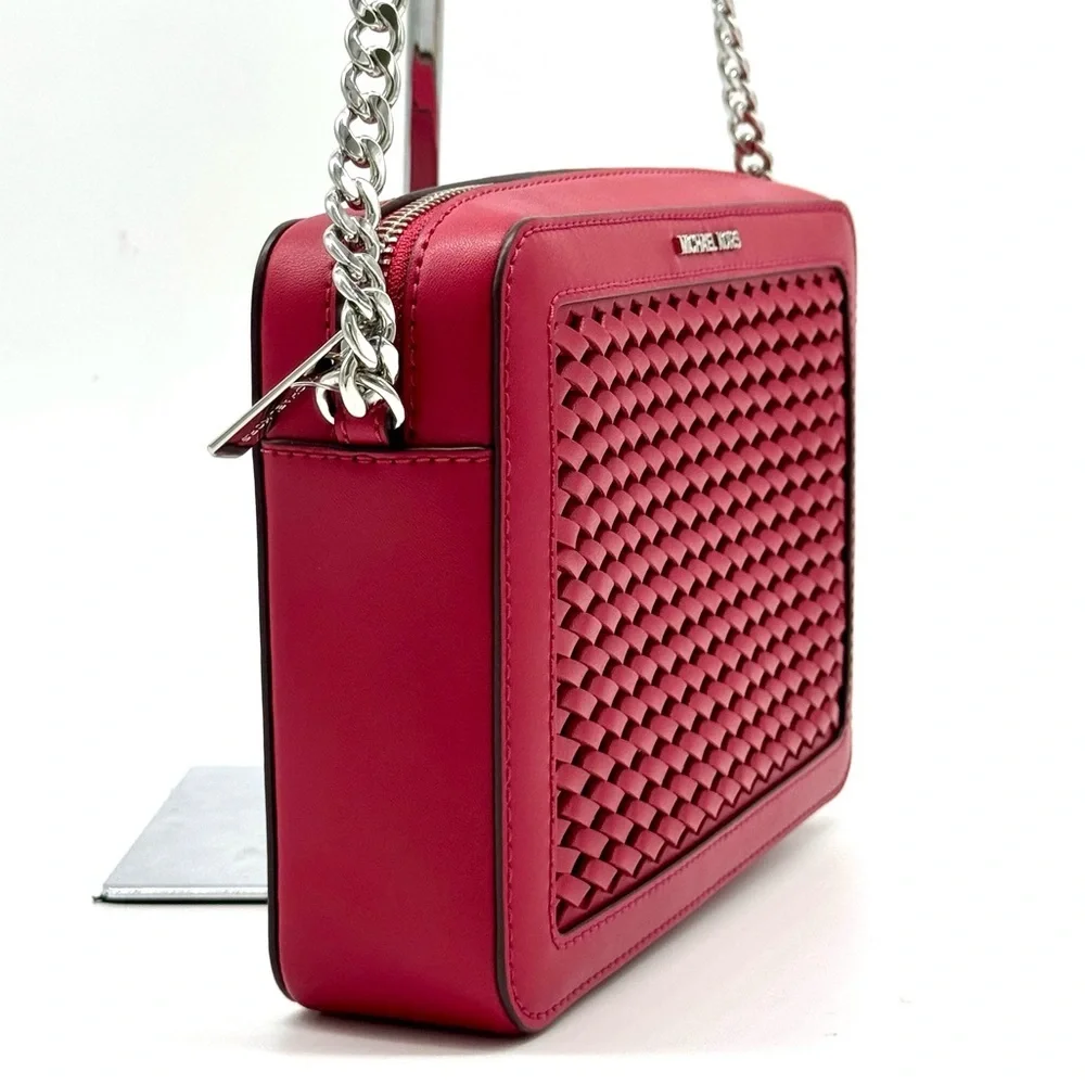 Michael Kors Jet Set Large Woven Crossbody Bag - Dark Raspberry